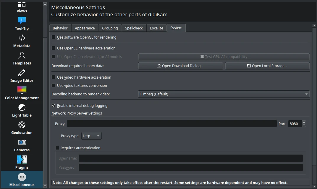 digiKam Setup Miscs System