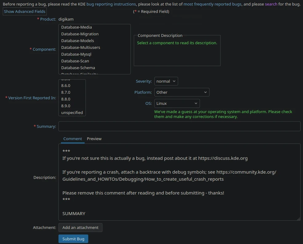 digiKam Bugzilla Report Page