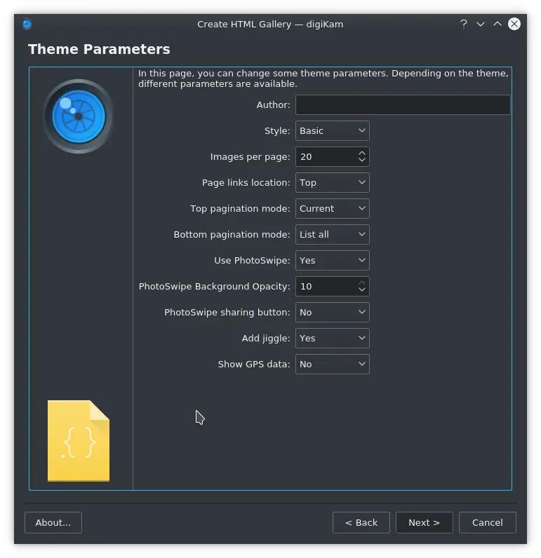 Html5 Responsive Theme Settings Page from HTMLGallery Plugin