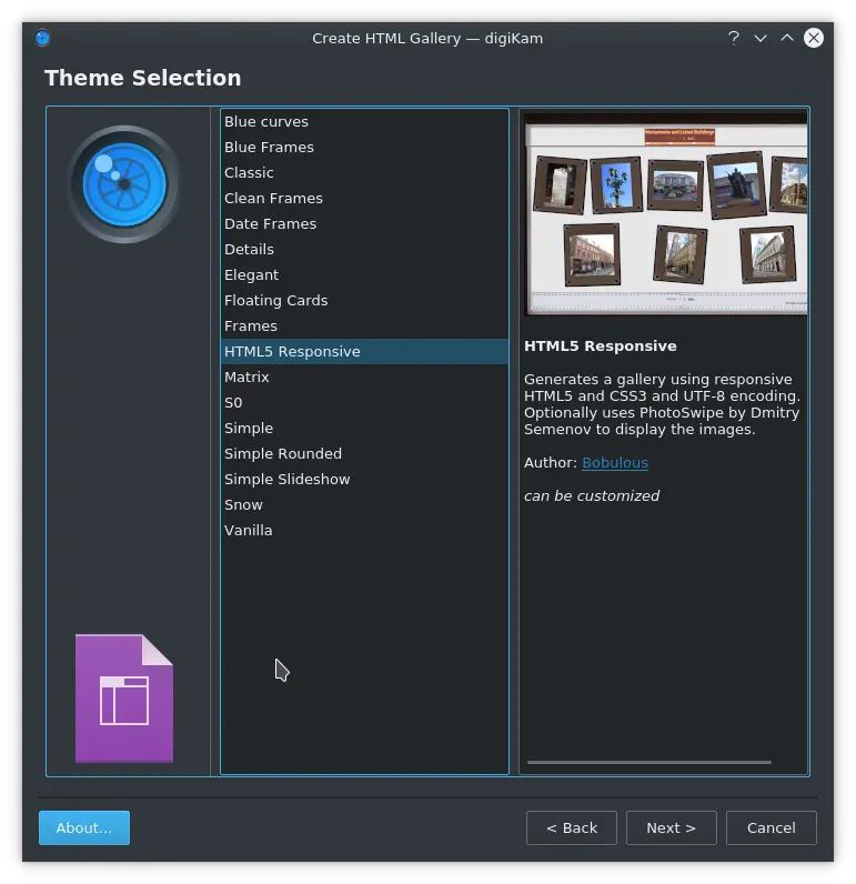 Html5 Responsive Theme Selected in HTMLGallery Plugin