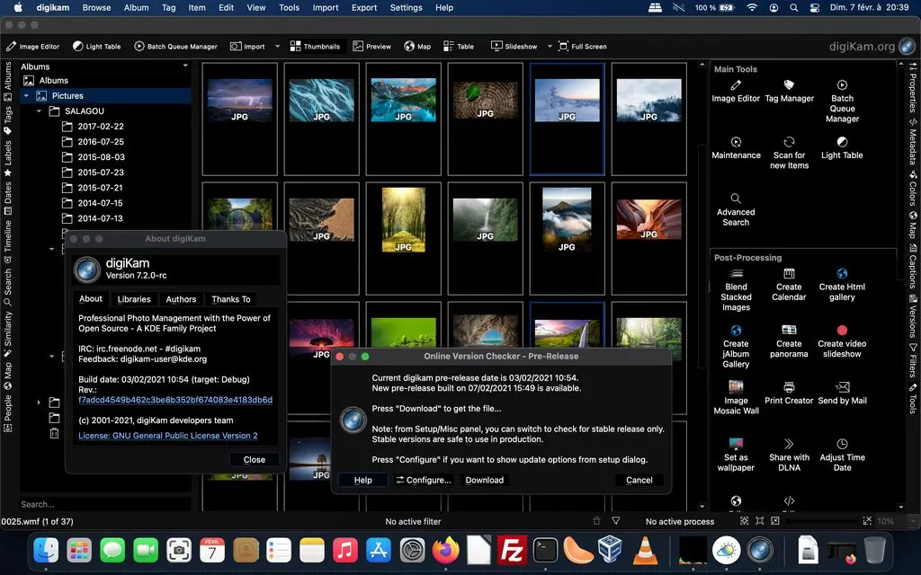 digikam 7.2.0-rc running under Apple MacOS BigSur with Online Version Downloader
