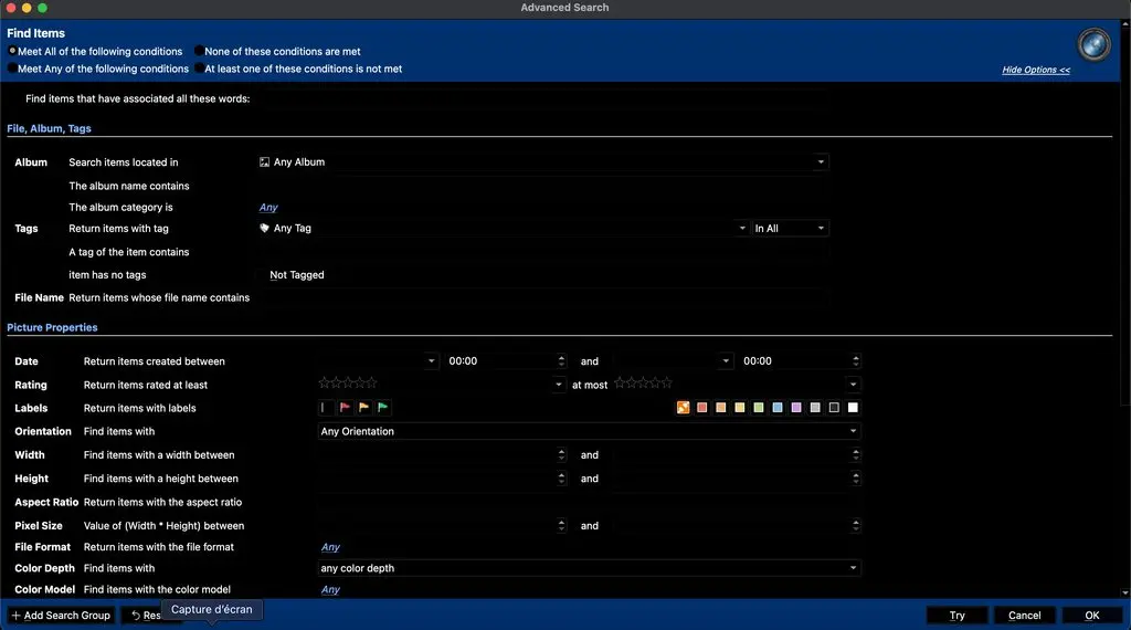 digikam 7.2.0 Advanced Search Dialog