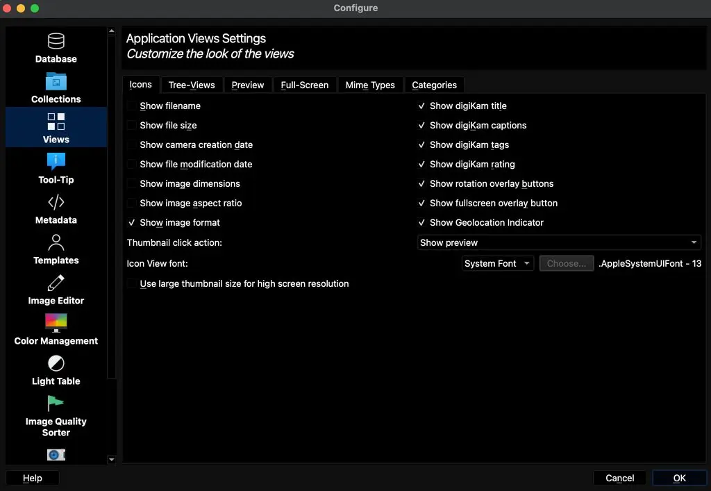 digikam 7.2.0 Setup View Dialog Tab