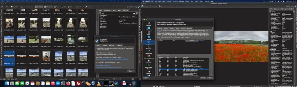 digiKam 7.3.0 running under Apple MacOS BigSur with ExifTool metadata configuration panel