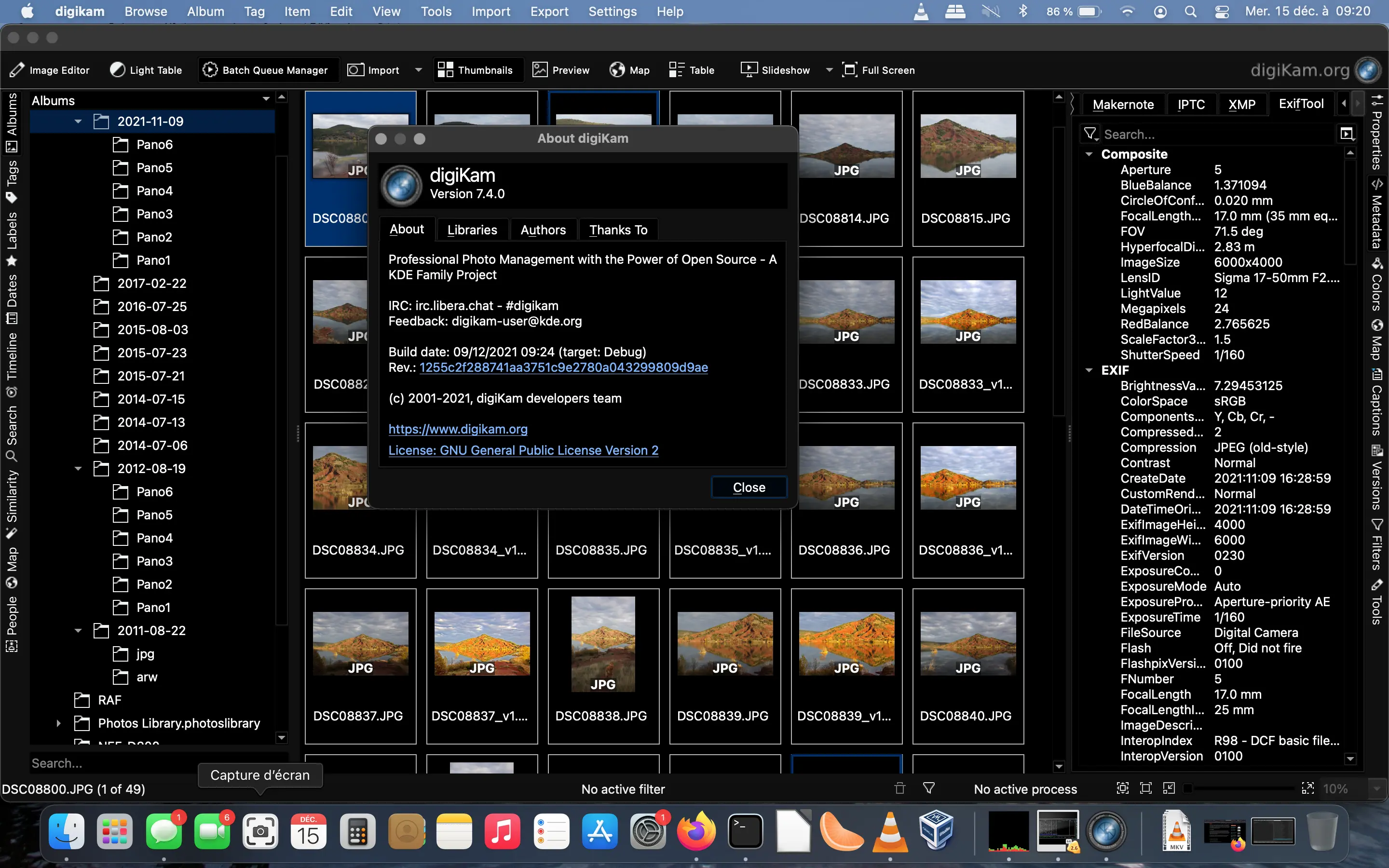 digiKam 7.4.0 running under Apple macOS