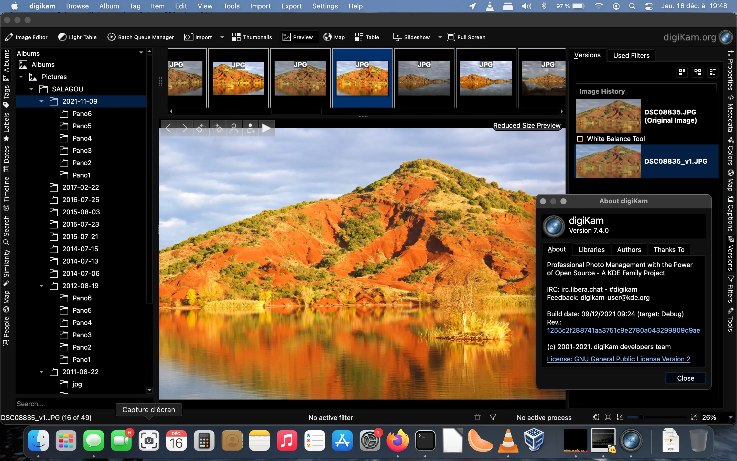 digiKam 7.4.0 running under Apple MacOS
