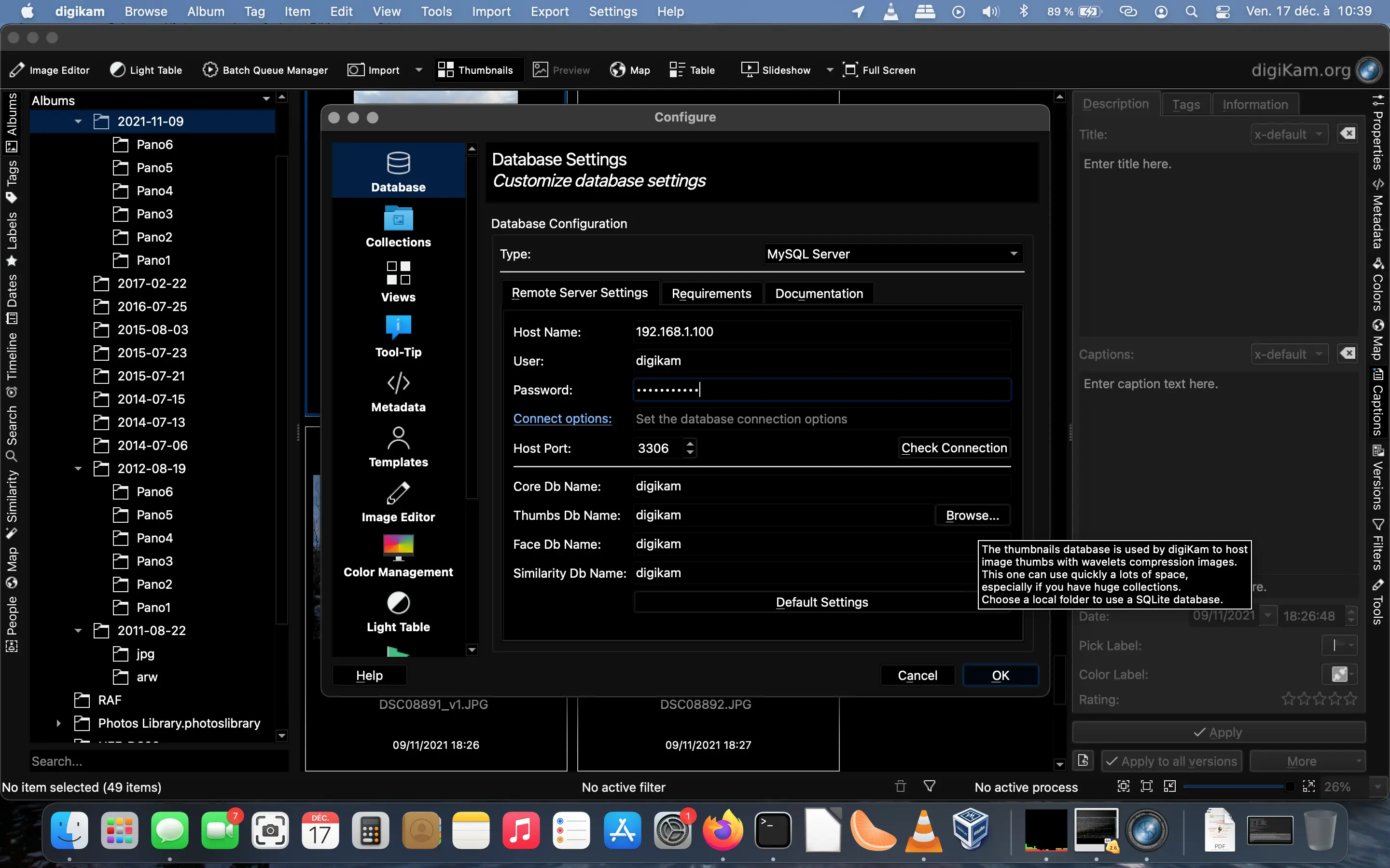 digiKam 7.4.0 Remote Database Setup Dialog Page