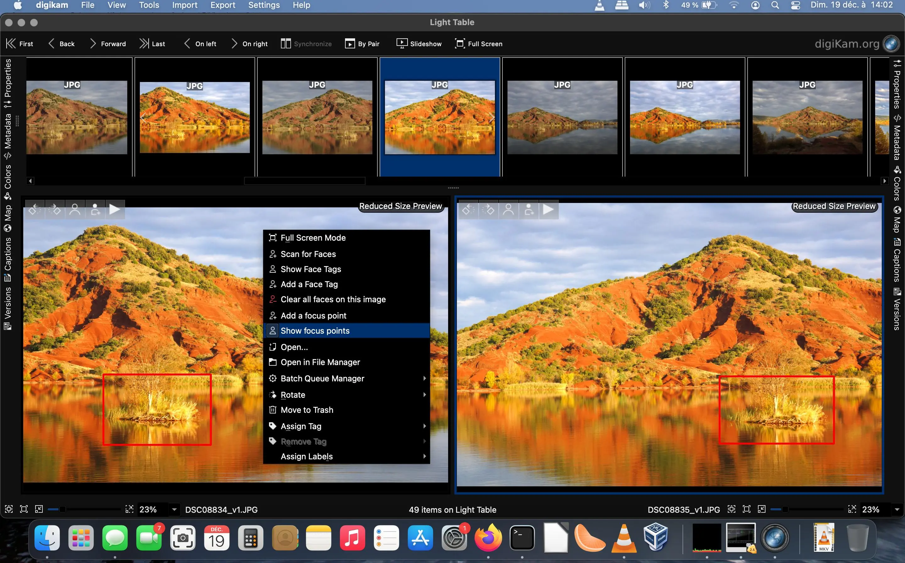 digiKam 7.4.0 LightTaBle Showing AF Focus Area While Selecting Best Shots