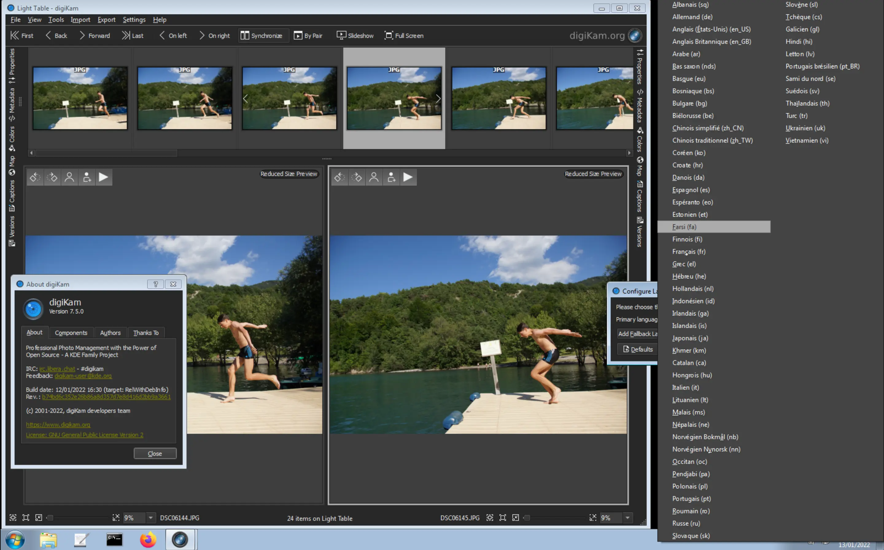 The list of digiKam languages available in digiKam 7.5.0