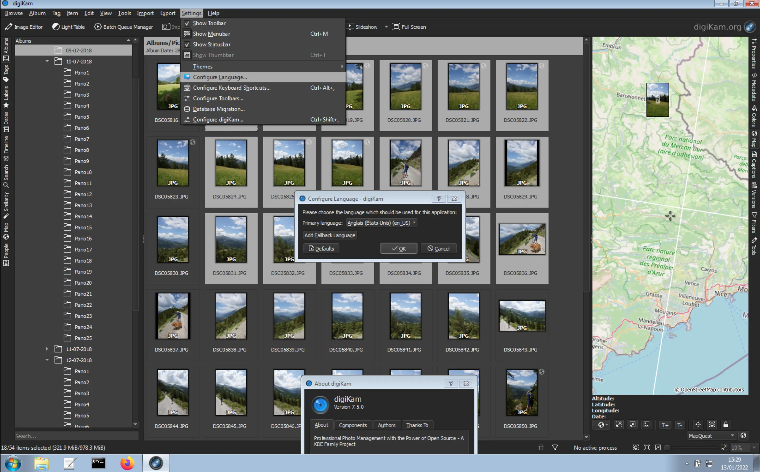 digiKam 7.5.0 Running Under Microsoft Windows With The Language Selection Dialog