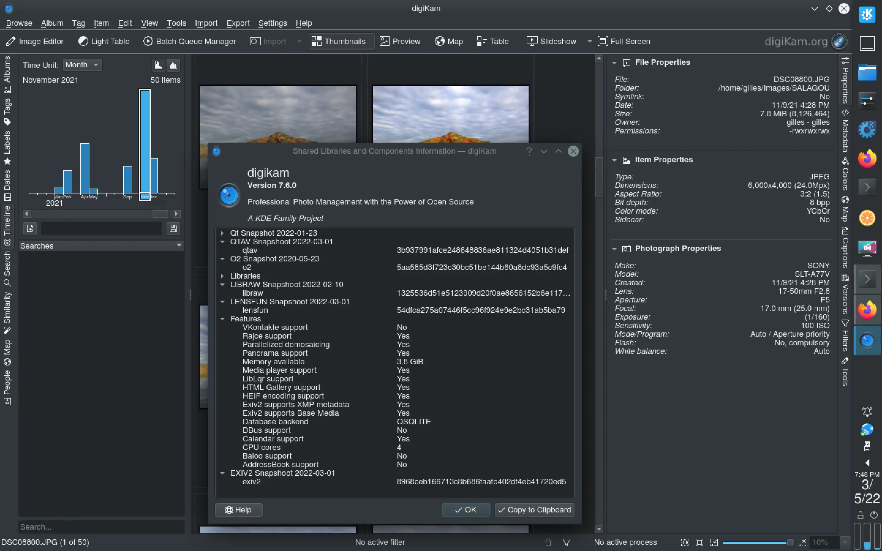 digiKam 7.6.0 Showing Manifest of Rolling Release Components