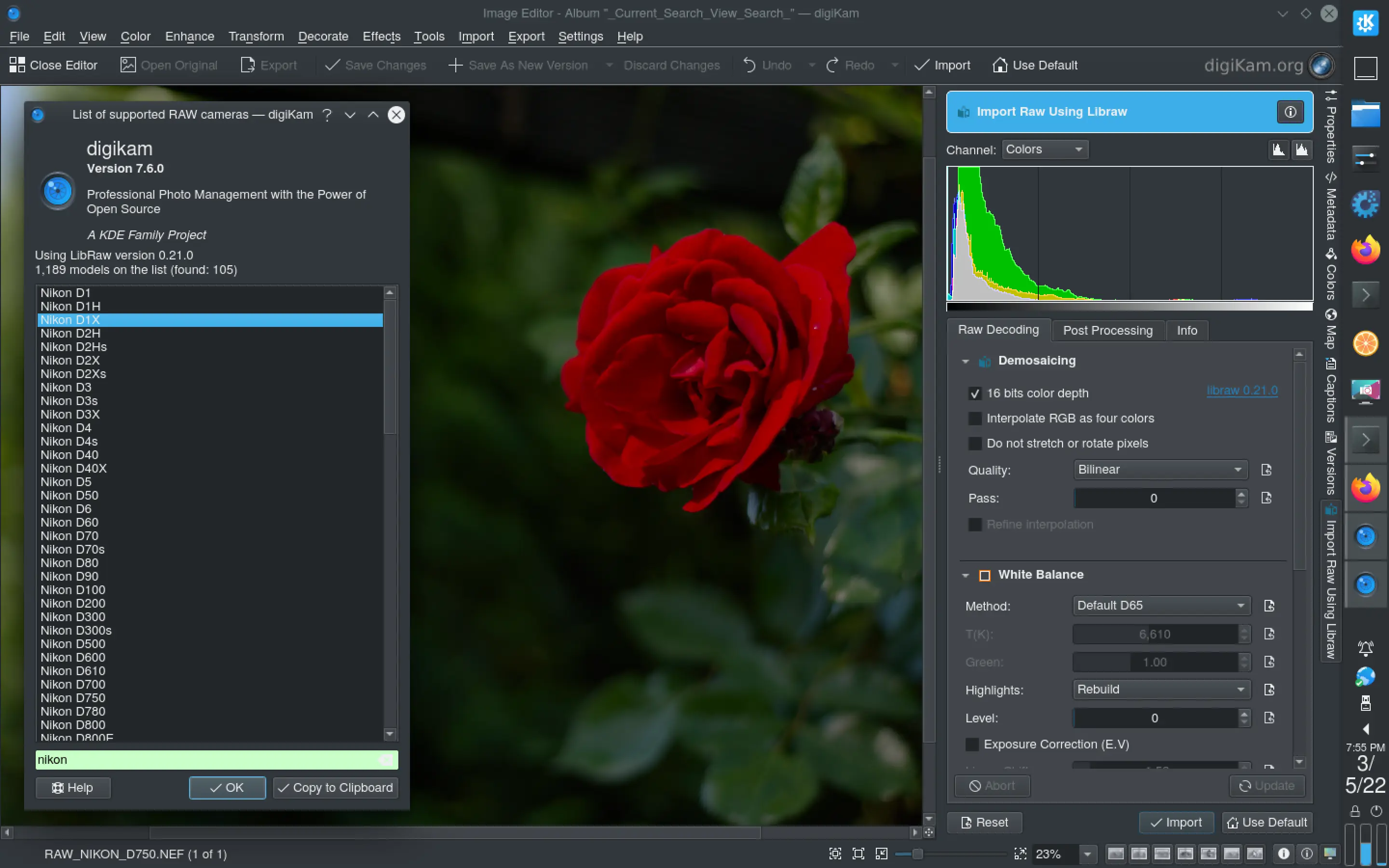 digiKam 7.6.0 Running Raw Import Tool From Image Editor