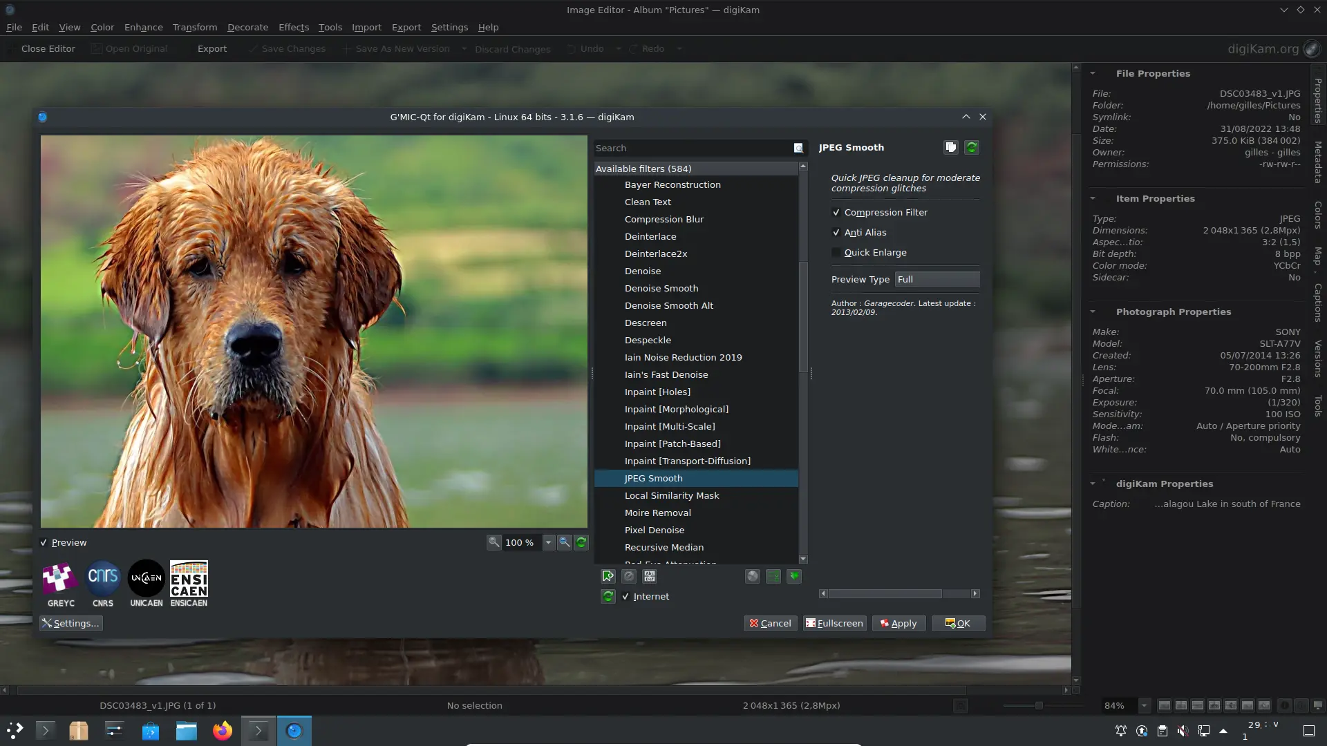 digiKam 7.8.0 Running GMicQt tool from Image Editor