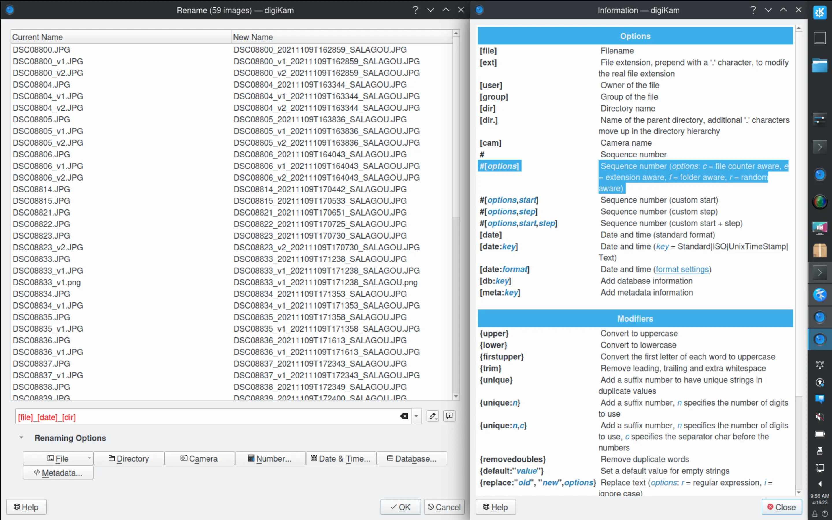 Advanced Rename Tool with the context helper dialog