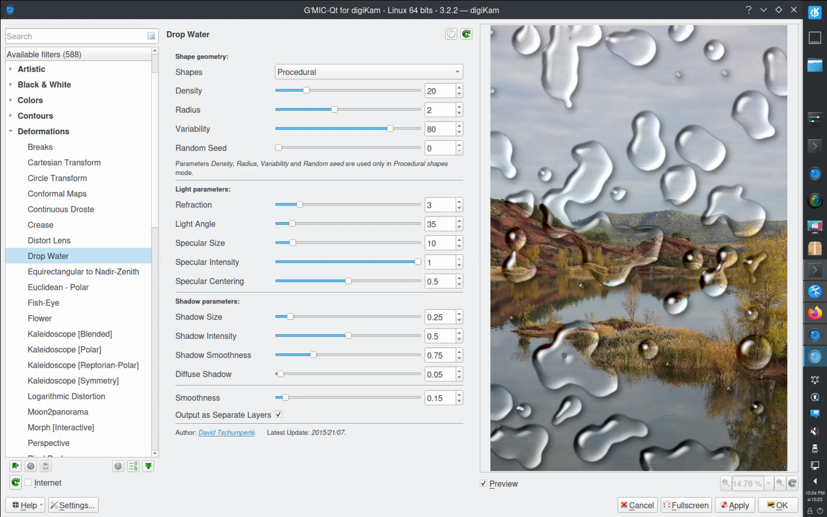 The Image Editor running G’MIC-Qt tool