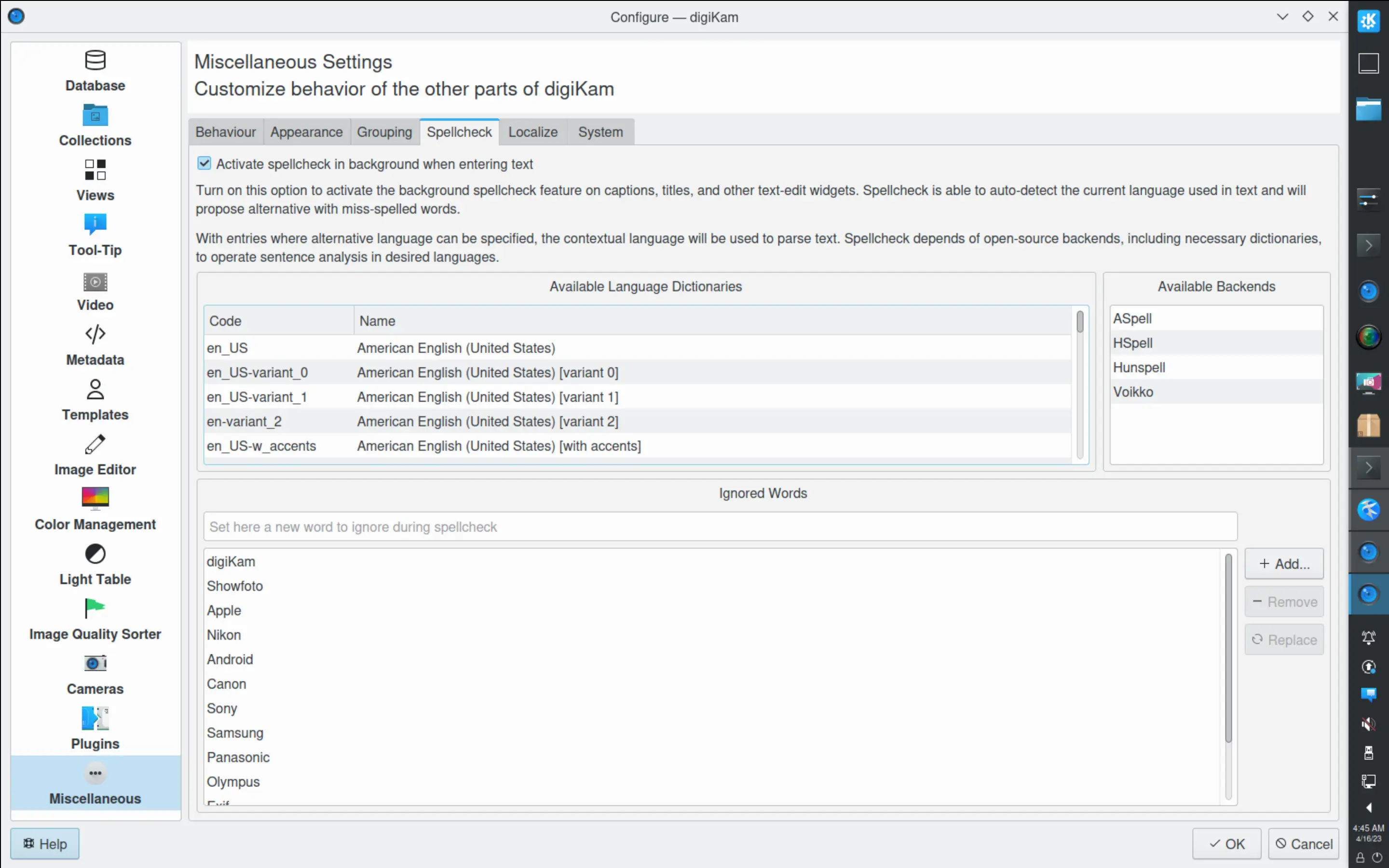 The new Spell Check configuration page
