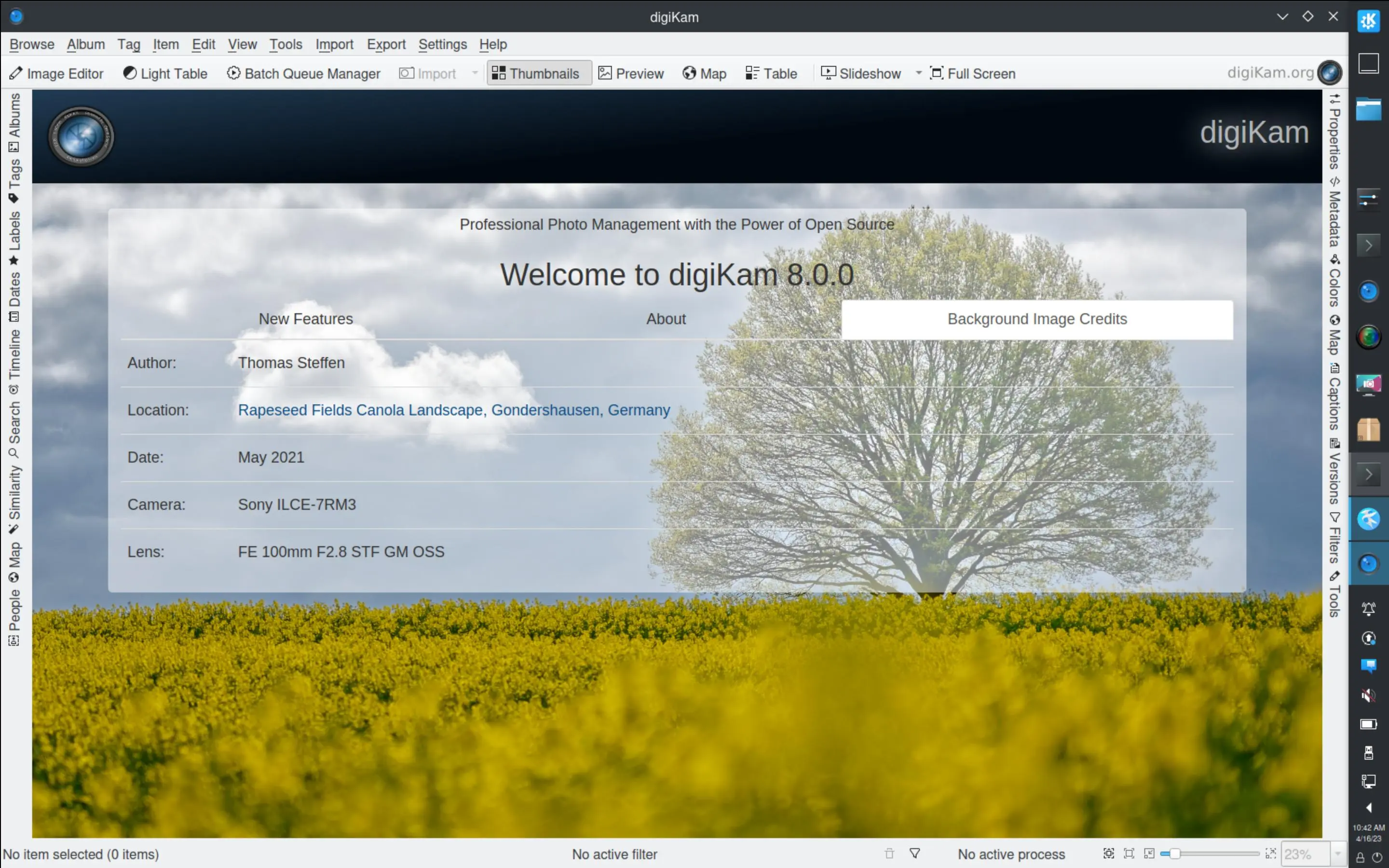 The Welcome page with background photo credits