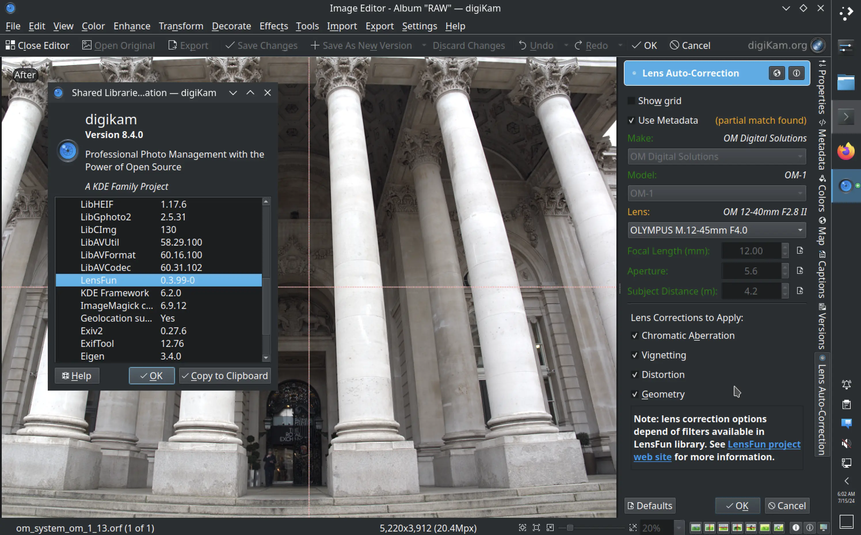 digiKam 8.4.0 LensFun Tool to Fix Automatically The Camera Lens Distortions