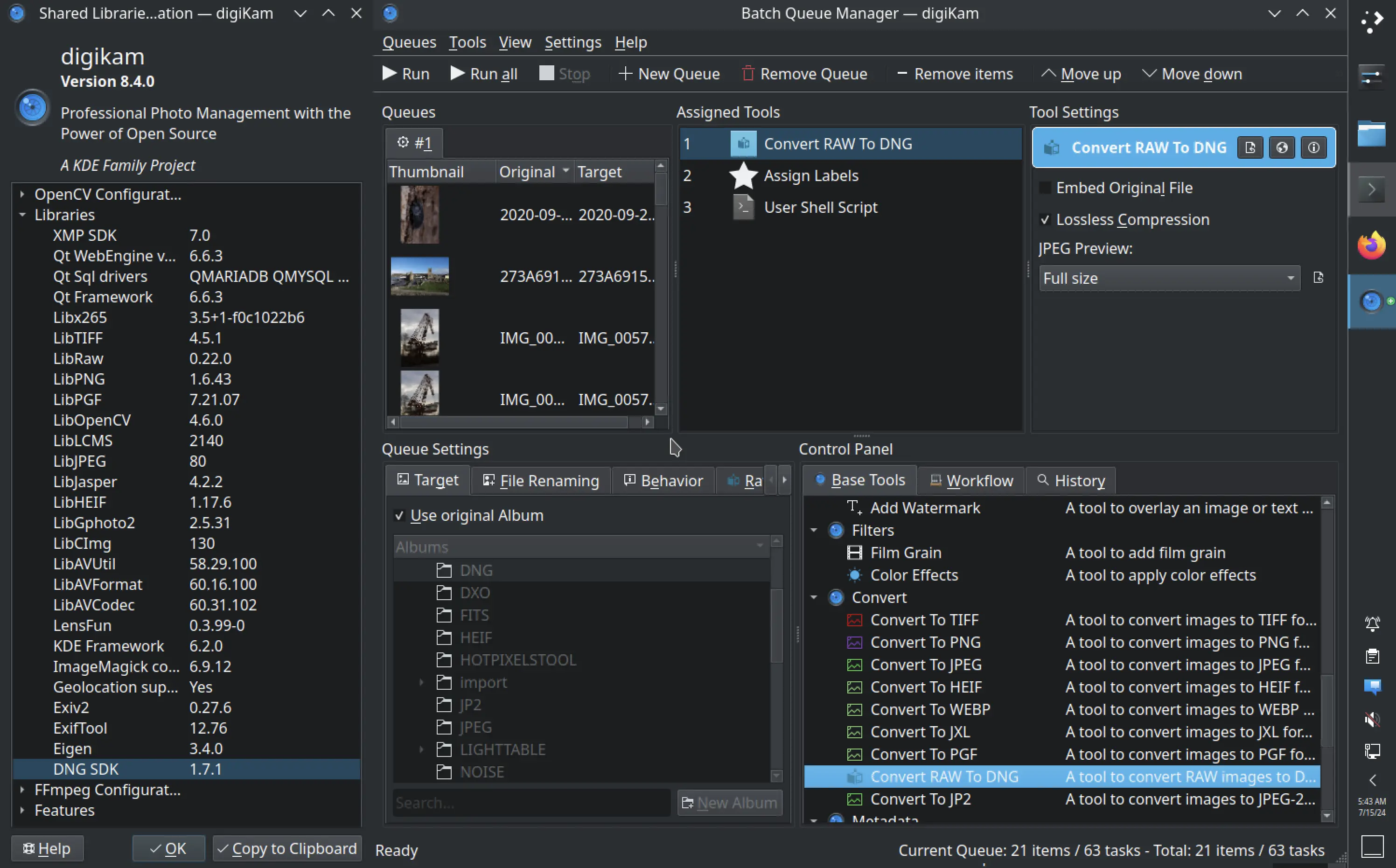 digiKam 8.4.0 RAW to DNG Converter From The Batch Queue Manager