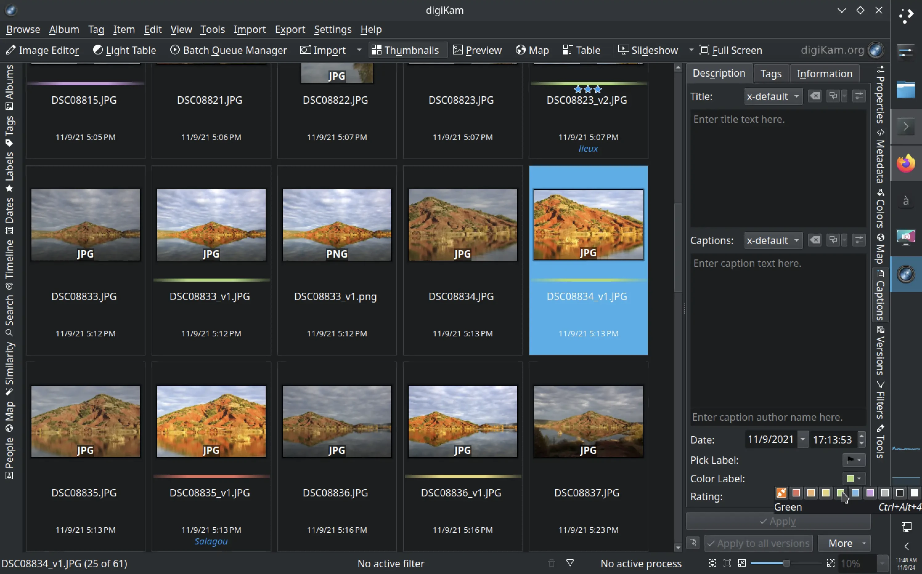 digiKam 8.5.0 color labels using a simple horizontal line below the thumbnail
