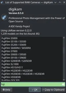 The list of RAW camera support in digiKam 8.5.0