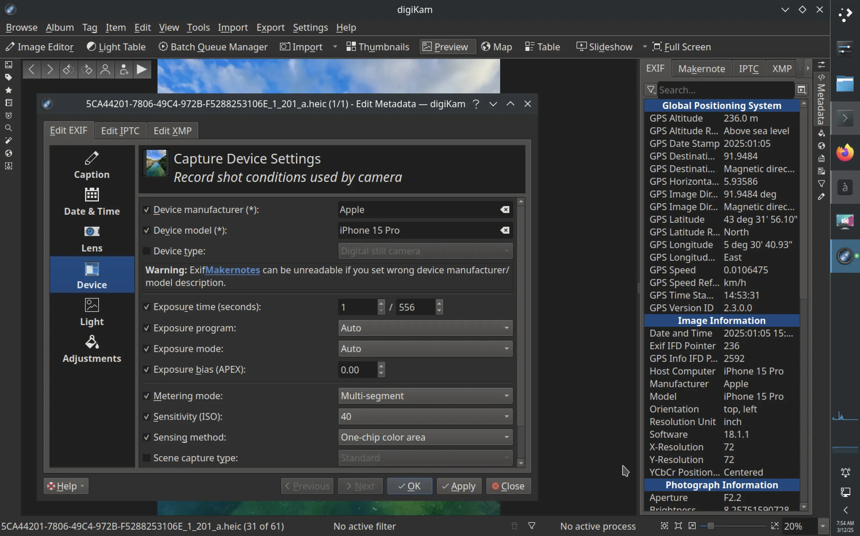 digiKam 8.6.0 Metadata Setup Page