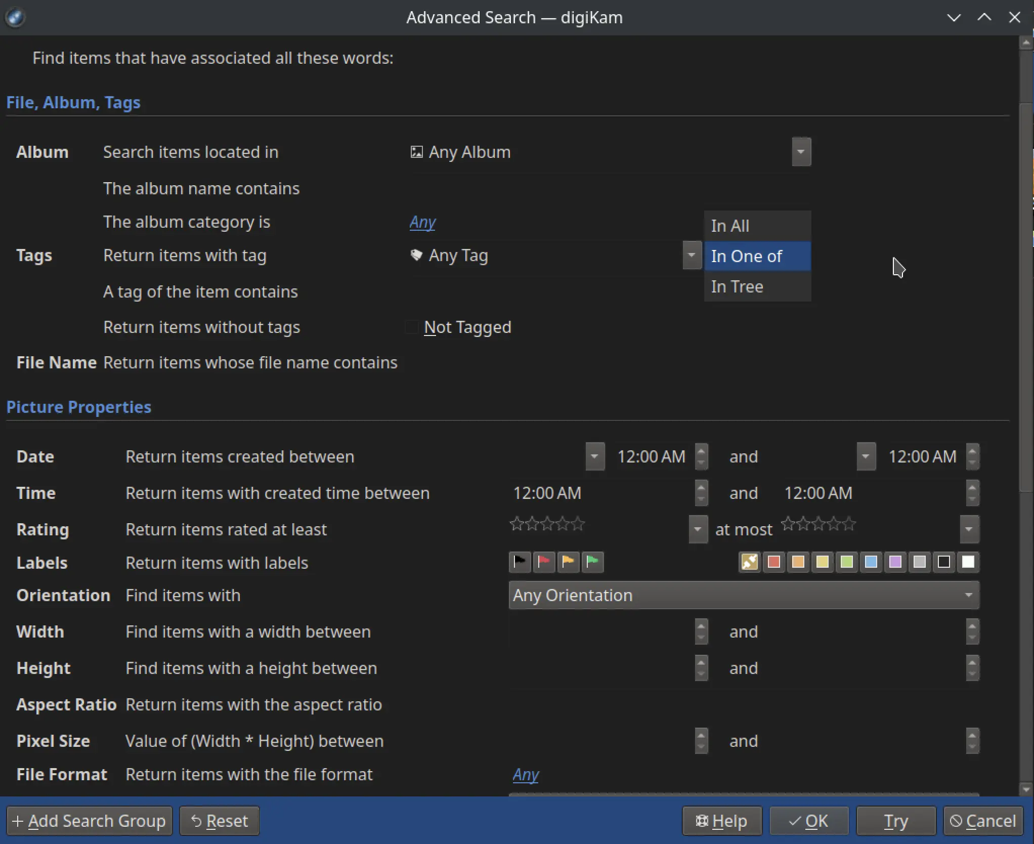 The digiKam 8.7.0 Advanced Search Tool includes features and usability fixes