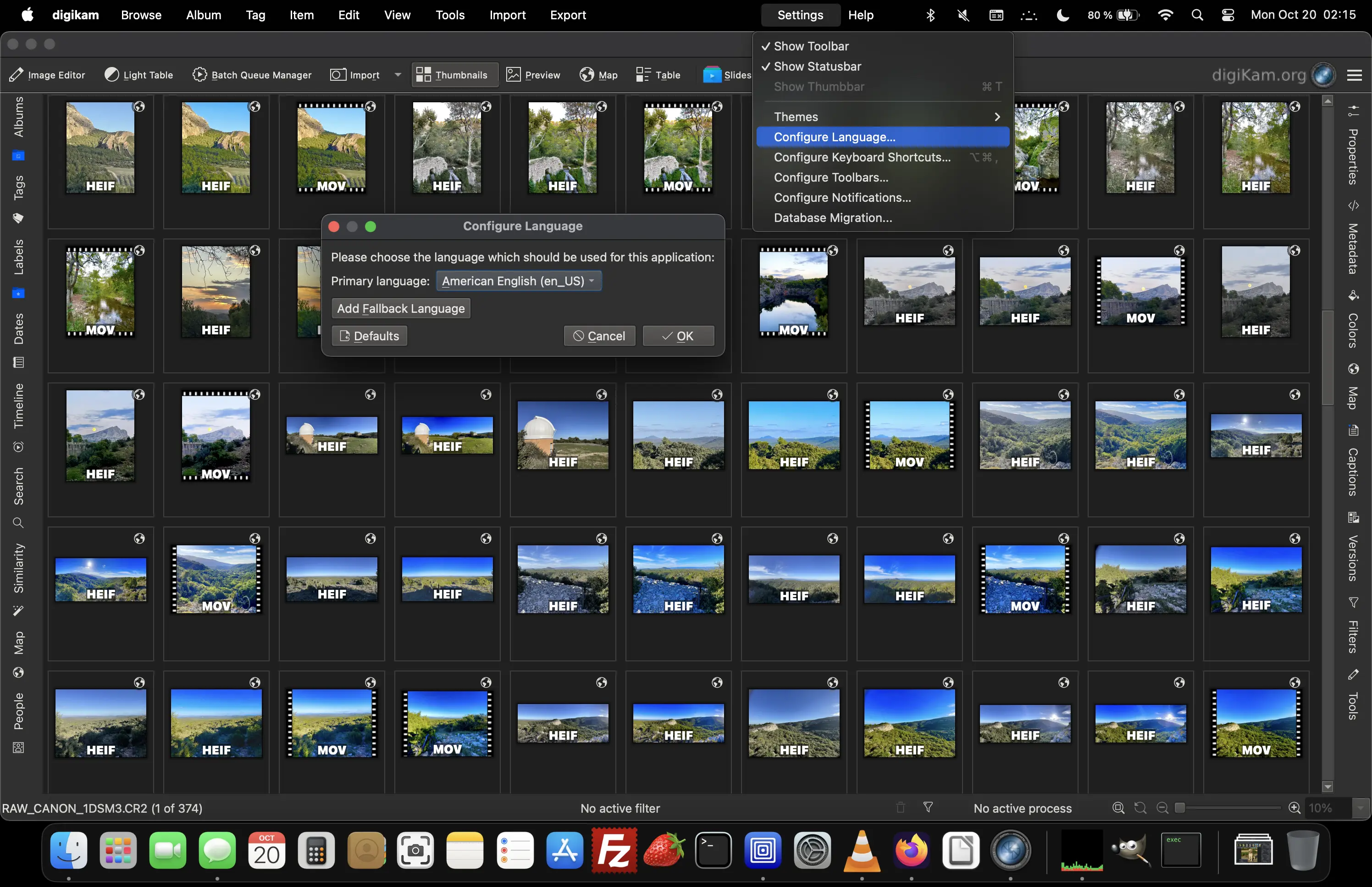 The macOS application language configuration in digiKam 8.8.0